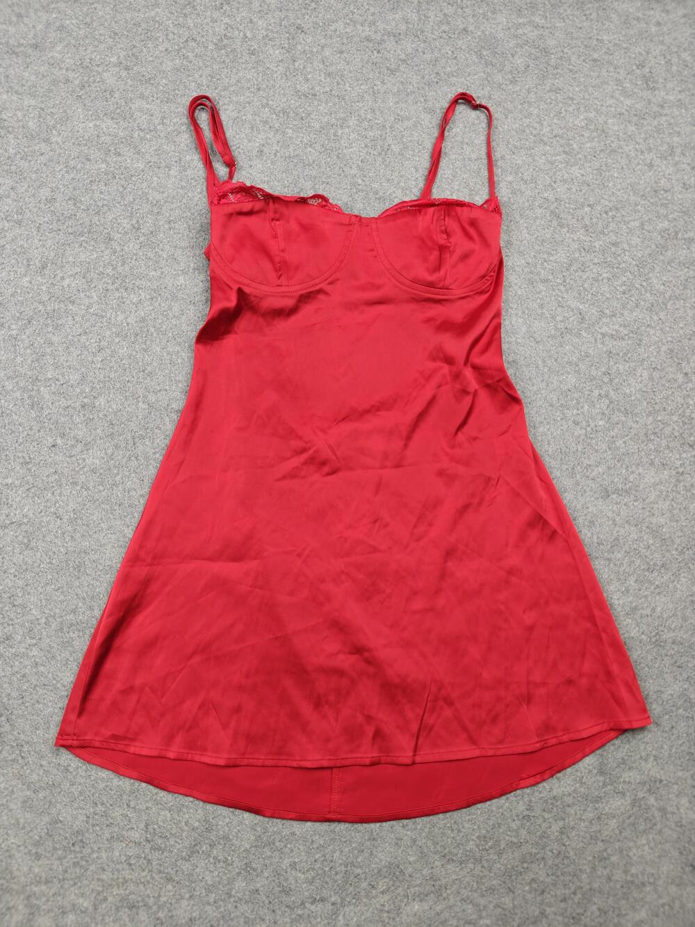 Superdown One Piece Womens Medium Red Chemise Satin Sweetheart Tie Adjustable